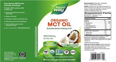 Photo of the Nature's Way Organic MCT Oil label