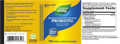 Label of Primadophilus Bifidus Once Daily