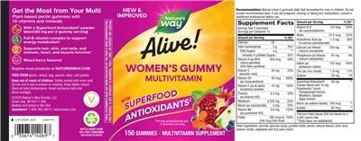 Photo of the Nature's Way Alive! Women's Gummy Multivitamin Mixed Berry Flavored label