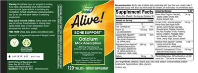 Photo of the Nature's Way Alive! Calcium 1,200 mg label