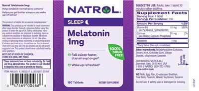 Photo of the Natrol Melatonin 1 mg label