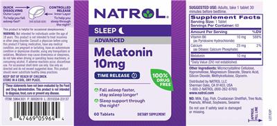Photo of the Natrol Melatonin Advanced 10 mg Time Release label