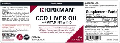 Photo of the Kirkman Cod Liver Oil with Vitamins A & D label