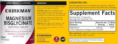 Photo of the Kirkman Magnesium Bisglycinate Buffered Chelate label