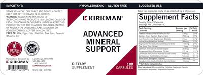 Photo of the Kirkman Advanced Mineral Support label