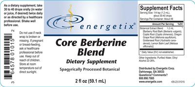 Photo of the Energetix Core Berberine Blend label
