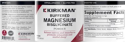 Photo of the Kirkman Buffered Magnesium Bisglycinate Powder label