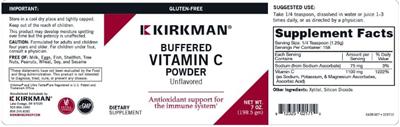 Photo of the Kirkman Buffered Vitamin C Powder Unflavored label