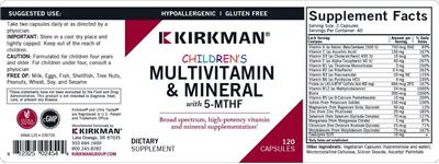 Photo of the Kirkman Children's Multivitamin & Mineral with 5-MTHF label