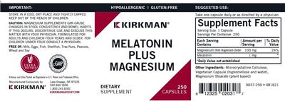 Photo of the Kirkman Melatonin Plus Magnesium label
