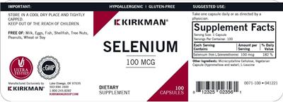 Photo of the Kirkman Selenium 100 mcg label