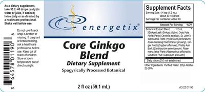 Photo of the Energetix Core Ginkgo Blend label