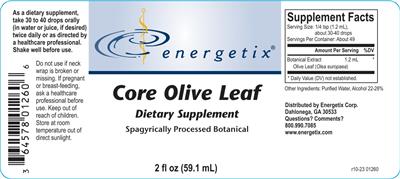 Photo of the Energetix Core Olive Leaf label