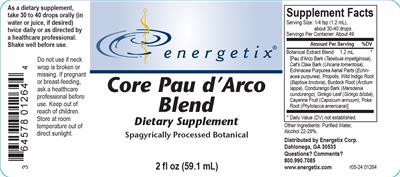 Photo of the Energetix Core Pau d'Arco Blend label