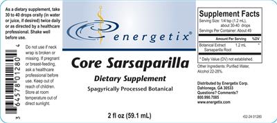 Photo of the Energetix Core Sarsaparilla label