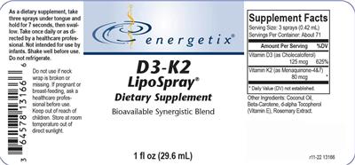 Photo of the Energetix D3-K2 LipoSpray label