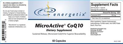 Photo of the Energetix MicroActive CoQ10 label