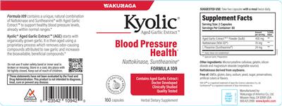 Photo of the Kyolic Kyolic Nattokinase, Suntheanine Formula 109 label