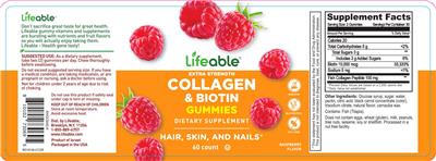 Photo of the LIfeable Collagen & Biotin Gummies Raspberry Flavor label