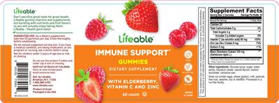 Photo of the Lifeable Immune Support Gummies Berry Flavor label