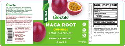 Photo of the LIfeable Maca Root Gummies Passion Fruit Flavor label