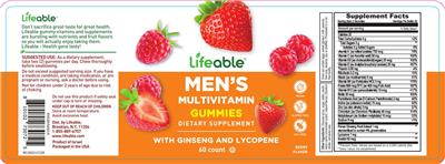 Photo of the LIfeable Men's Multivitamin Gummies Berry Flavor label