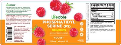 Photo of the LIfeable Phosphatidyl Serine (PS) 150 mg Natural Raspberry Flavor label