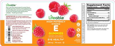 Photo of the Lifeable Vitamin E 268 mg Gummies Natural Raspberry Flavor label