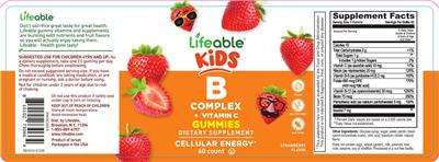 Photo of the Lifeable Kids B Complex + Vitamin C Gummies Strawberry Flavor label