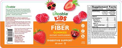 Photo of the Lifeable Kids Prebiotic Fiber Gummies Berry Flavor label