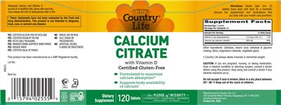 Photo of the Country Life Calcium Citrate with Vitamin D label