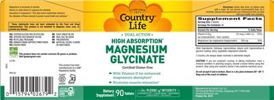 Photo of the Country Life Magnesium Glycinate label