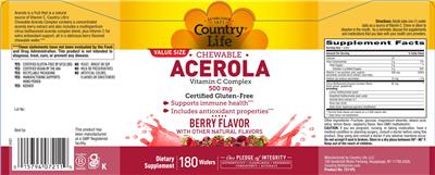 Photo of the Country Life Chewable Acerola Berry Flavor label