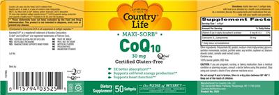 Photo of the Country Life CoQ10 30 mg label