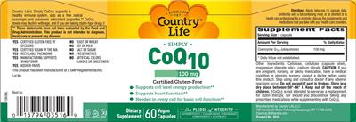 Photo of the Country Life CoQ10 100 mg label