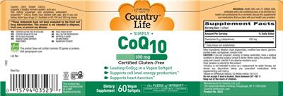 Photo of the Country Life Simply CoQ10 100 mg label