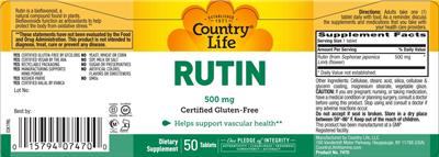 Photo of the Country Life Rutin 500 mg label