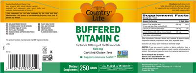 Photo of the Country Life Buffered Vitamin C 500 mg label