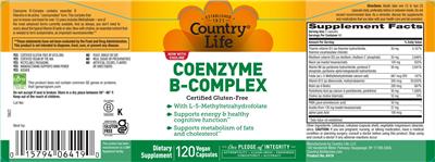 Photo of the Country Life Coenzyme B-Complex label