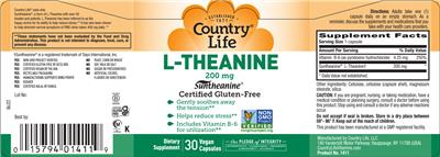 Photo of the Country Life L-Theanine 200 mg label