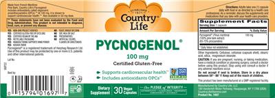 Photo of the Country Life Pycnogenol 100 mg label