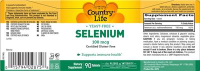 Photo of the Country Life Selenium 100 mcg label