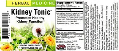 Photo of the Herbs Etc. Kidney Tonic label