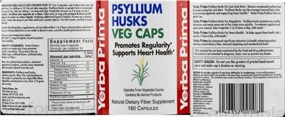 Photo of the Yerba Prima Psyllium Husks Veg Caps label