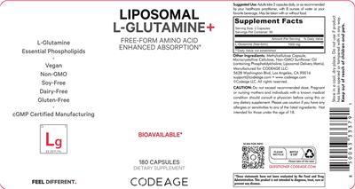 Photo of the Codeage Liposomal L-Glutamine+ label