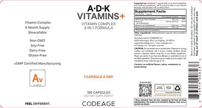 Photo of the Codeage A-D-K Vitamins+ label