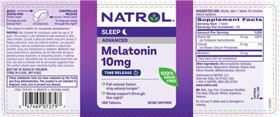 Photo of the Natrol Advanced Melatonin 10 mg Time Release label