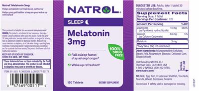 Photo of the Natrol Melatonin 3 mg label