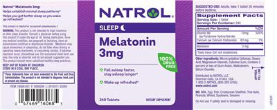 Photo of the Natrol Melatonin 3 mg label