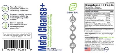Photo of the Zemvelo Metal Cleanse+ label